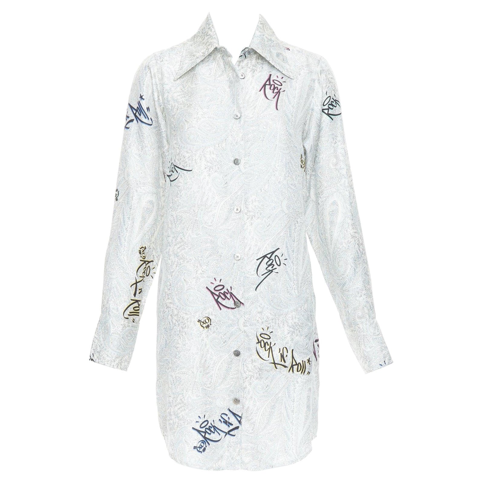 ZADIG VOLTAIRE 100% silk paisley rock printed button down shirt dress XS