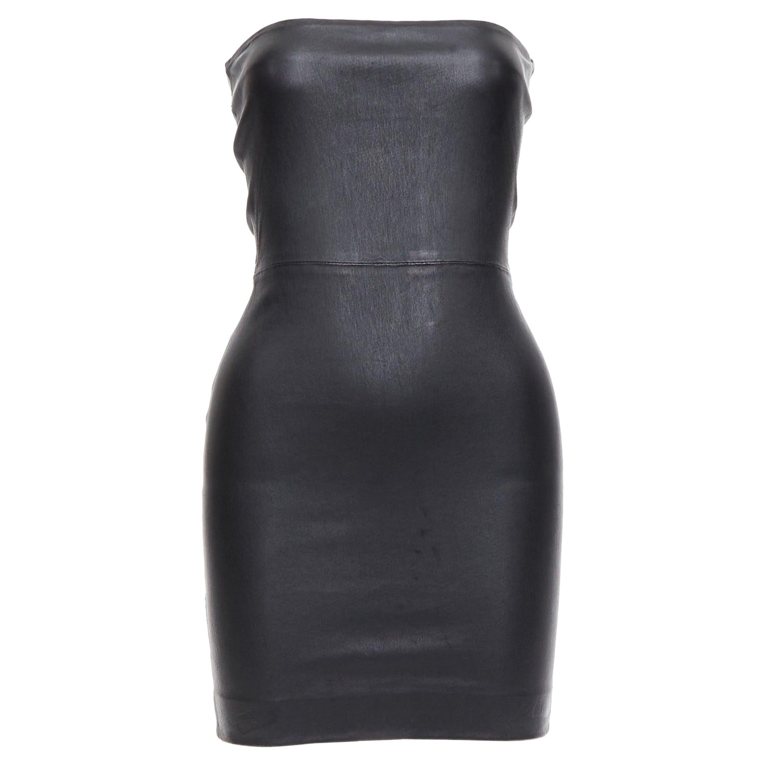 SPRWMN Mini robe tube sans bretelles en cuir véritable noir US0 XS