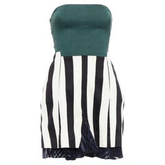 TOGA ARCHIVES verde nero bianco misto seta a righe mini abito senza spalline JP1 S