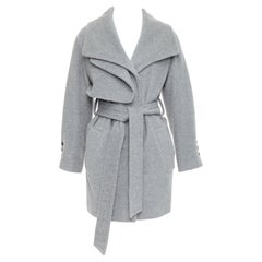 HANII Y grey wool angora oversized gun flap belted coat FR38 S