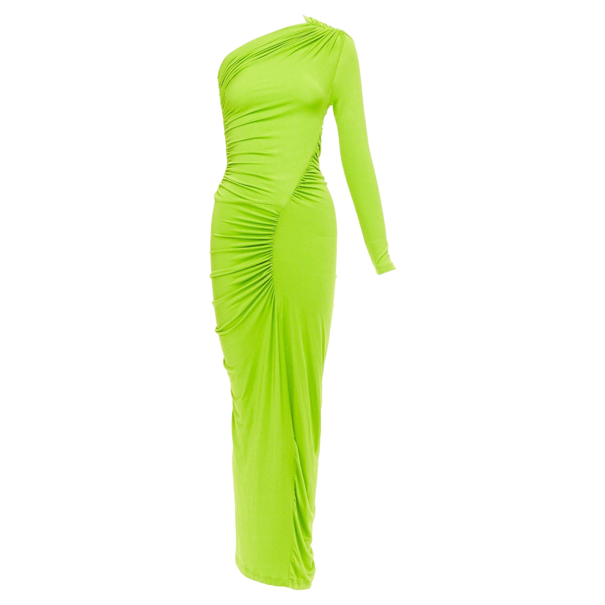 ATLEIN Runway green viscose ruched panels one sleeve dress FR34 XS For Sale