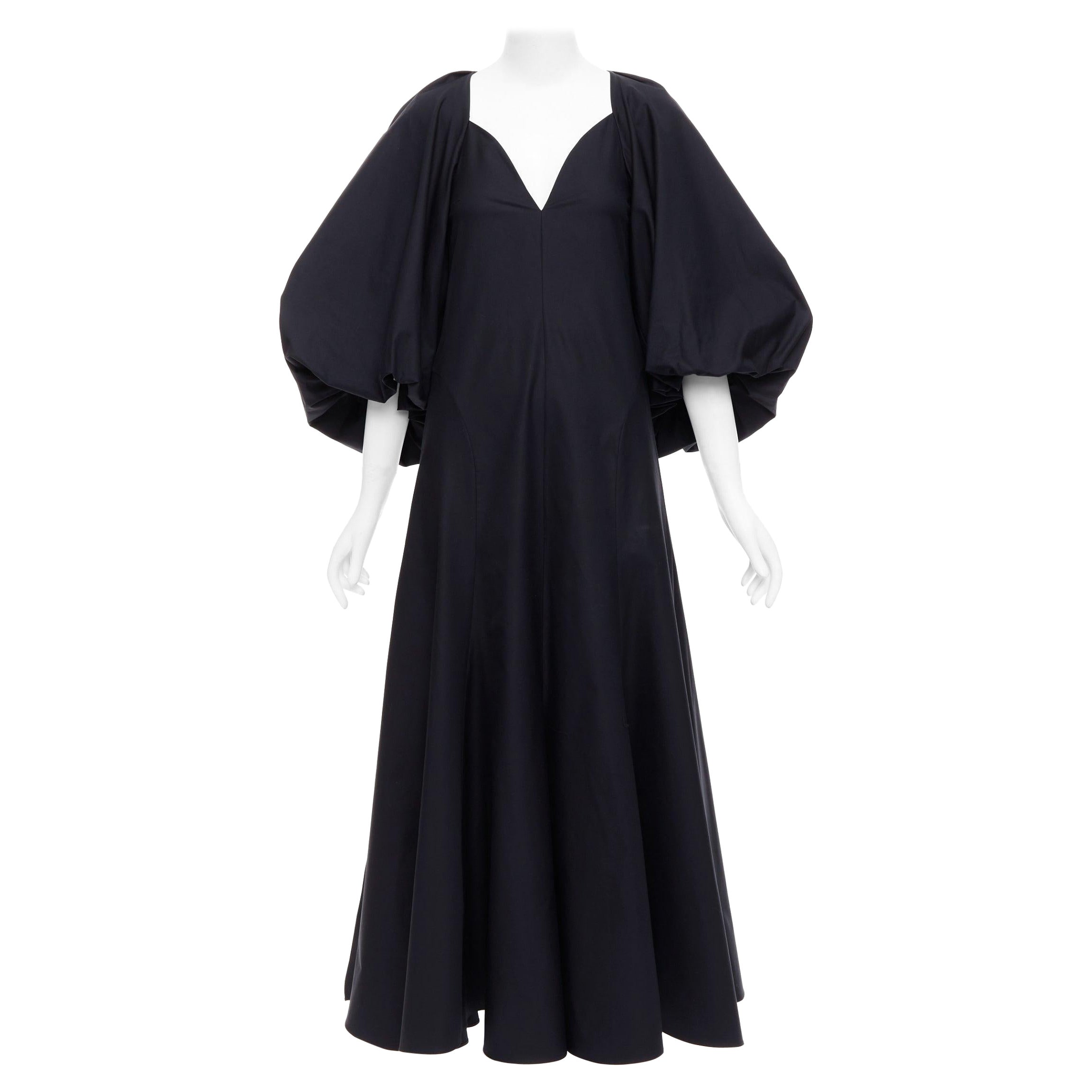 KHAITE Joanne black cotton balloon sleeved midi dress US0 XS For Sale