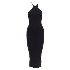 1017 ALYX 9SM schwarz gerippt silber S Platte Halfter Midi Bodycon Kleid XS