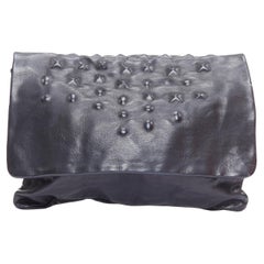 JAS MB black leather debossed stud flap oversized clutch bag