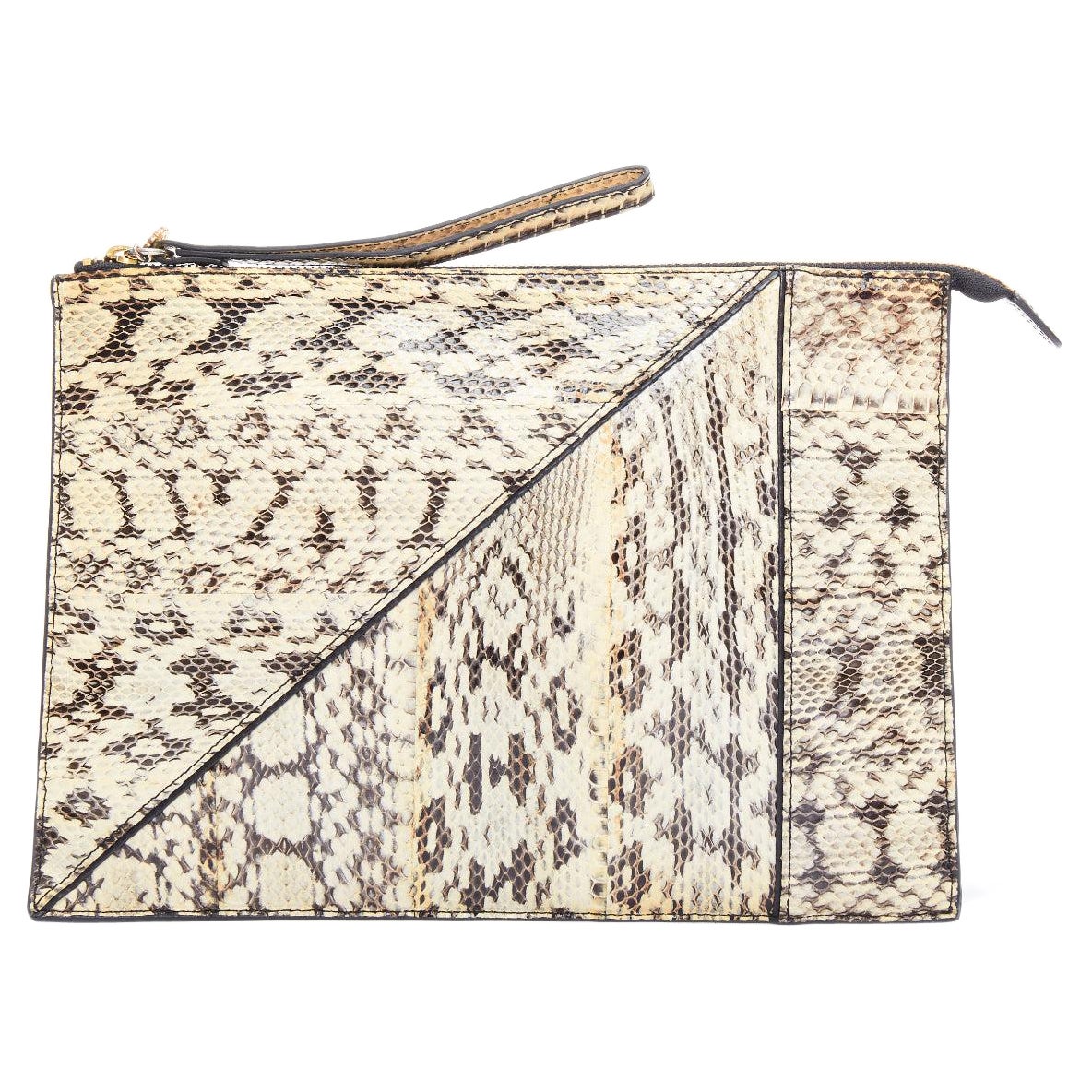 KOTUR cream black scaled leather gold zip charm pouch clutch bag