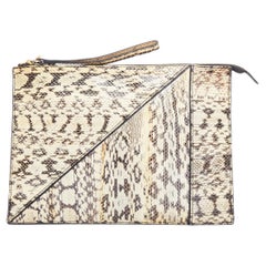 KOTUR cream black scaled leather gold zip charm pouch clutch bag