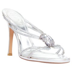 RENE CAOVILLA silver leather rhinestone crystal heel sandal EU37.5