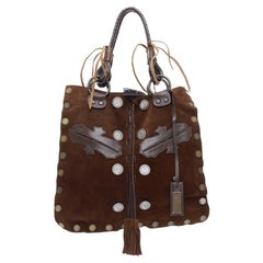 rare DOLCE GABBANA Vintage cuir marron patch daim embelli fourre-tout