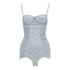 DOLCE GABBANA Vintage grey bow lace fitted boned bustier bodysuit top IT38 XS