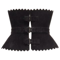 rare AZZEDINE ALAIA black suede leather wide scallop corset statement belt 70cm