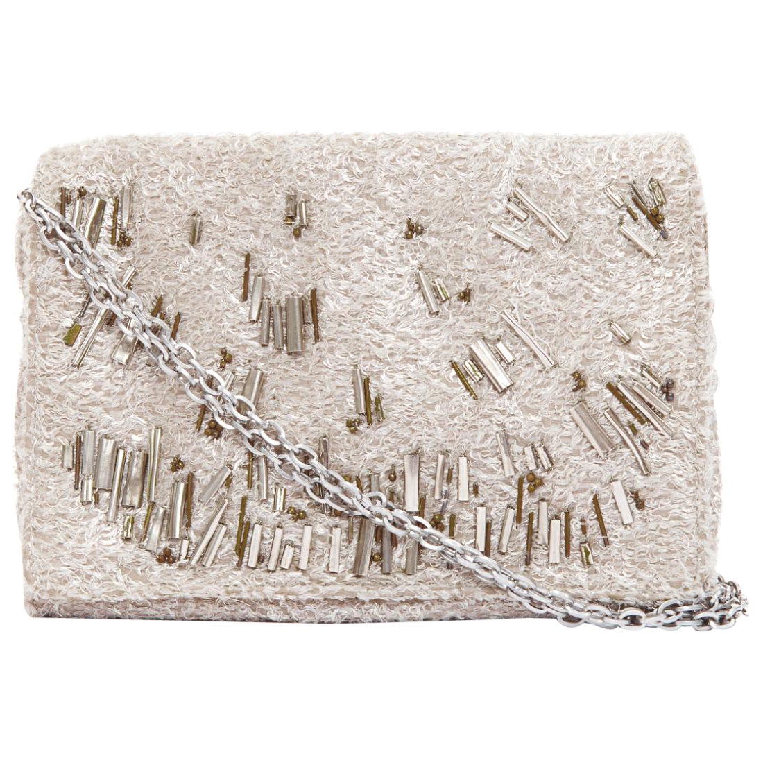 THEYSKENS THEORY grey silver embellished lurex appique fold clutch