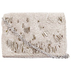 THEYSKENS THEORY grey silver embellished lurex appique fold clutch
