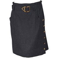 Grey Chanel Side-Button Belted Skirt 2