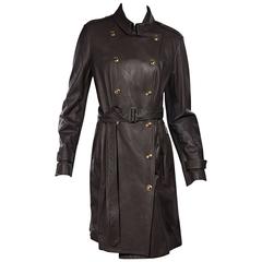 Brown Burberry Leather Trench Coat For Sale at 1stDibs