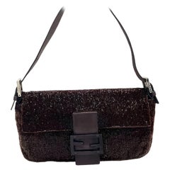 Fendi Baguette Vintage Dark Chocolate Brown Glitter Beads