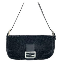 Borsa a tracolla Fendi Baguette Vintage nera con perline scintillanti