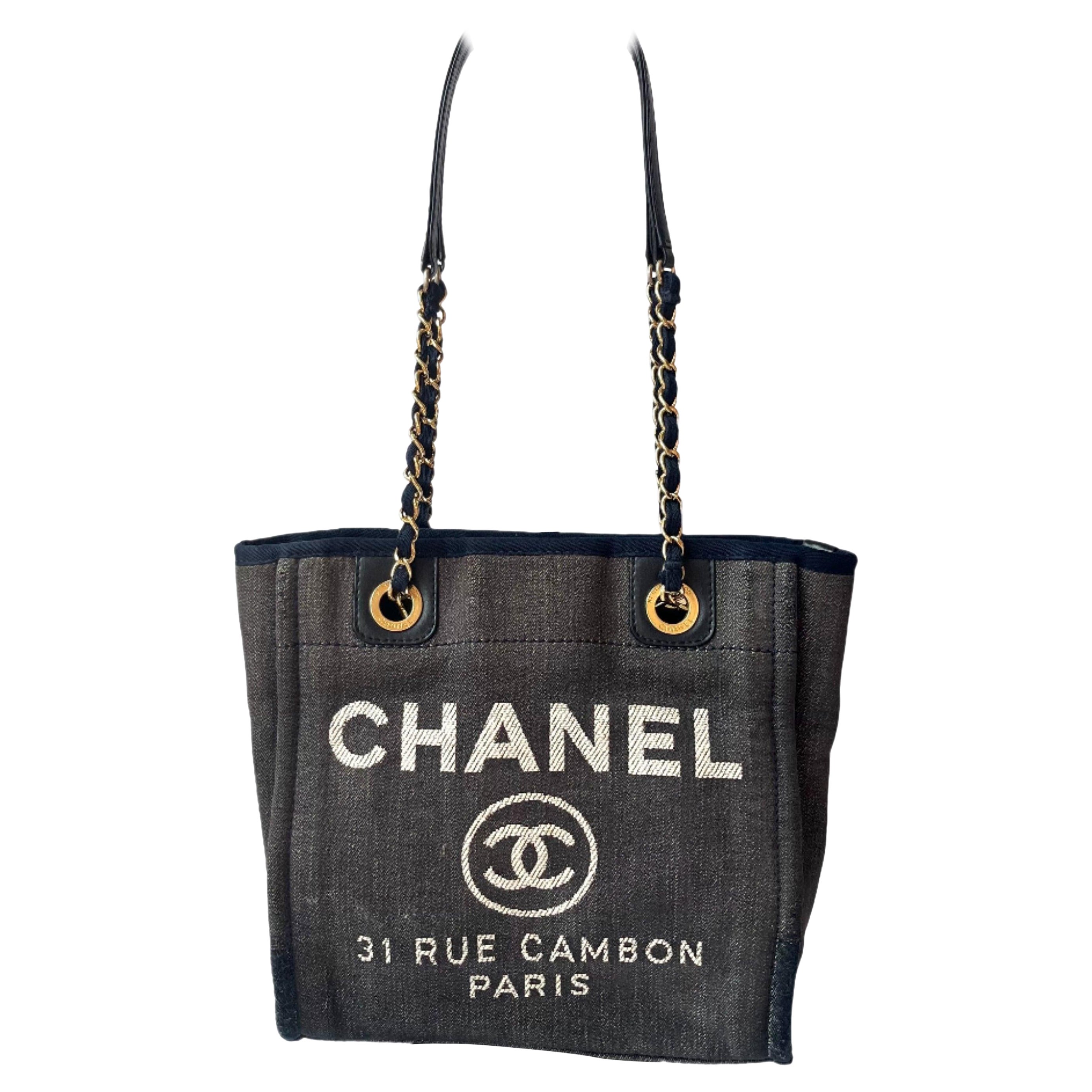 Chanel North South Deauville Tote Navy Denim Top Handle Shoulder Bag, 2012-2013 For Sale