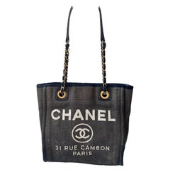 Chanel North South Deauville Tote Navy Denim Top Handle Shoulder Bag, 2012-2013
