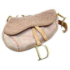 Dior Saddle Vintage Shoulder Bag Medium Shearling and Ostrich Leather Pink