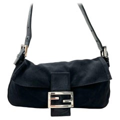 FENDI Baguette Vintage Black Cloth Silver Hardware