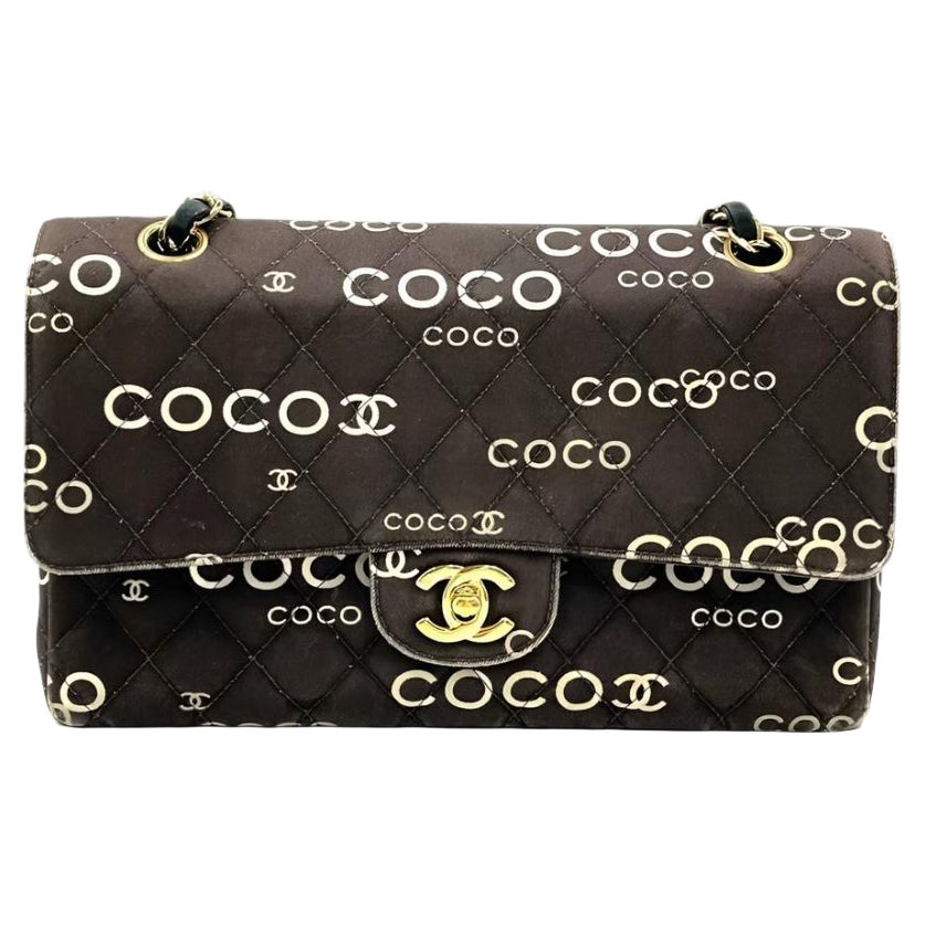 Chanel Classic Flap Diamond Stitch 2002 Black Denim with Coco Logo Prints 24k For Sale