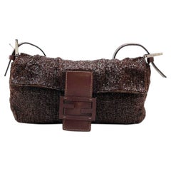 Fendi Baguette Vintage Dark Chocolate Brown Glitter Beads
