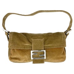 FENDI Baguette Vintage Corduroy Beige Brown Shoulder Bag