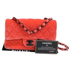 Chanel Classic Flap Mini Coral Pink Velvet Black Hardware, 2014-2015