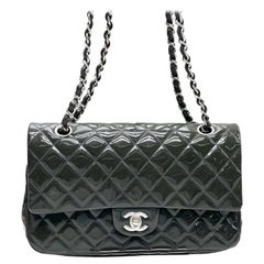 Chanel Classic Flap Medium Green Patent Leather Silver Hardware, 2014-2015