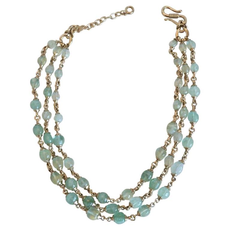 Goossens Paris Fluorite and Pale Gold Triple Strand Necklace at 1stDibs