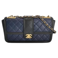 Chanel Elegant CC Flap Bag Navy Black Quilted Medium