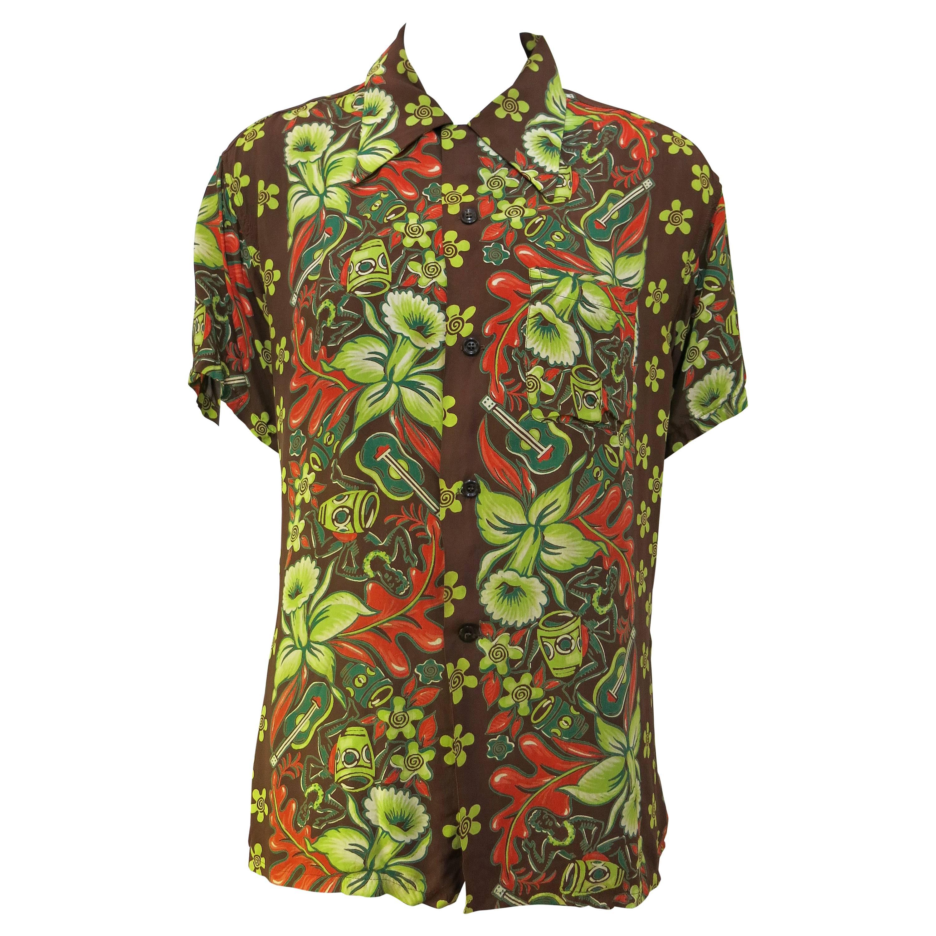 1940's Rare Silk Ukulele Hawaiian Shirt 
