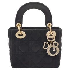 Lady Dior Mini Black Suede with Light Gold-tone Hardware and Crystal Logo