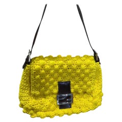 Fendi Mamma Baguette Bag Yellow Crochet Shoulder Bag