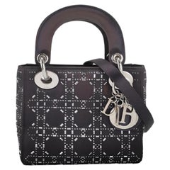Lady Dior Mini Black Silk with Crystals Silver Hardware