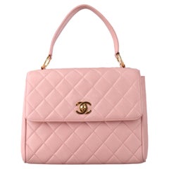 Chanel Vintage Top Handle Trendy CC Kelly Klappentasche Rosa Cannage Lammfell Leder
