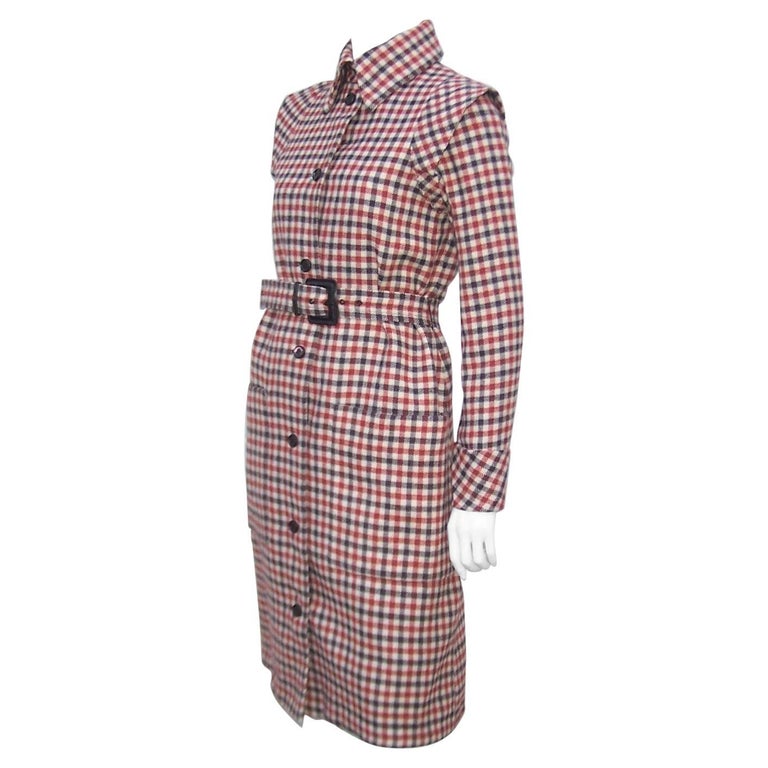 Futuristic 1960's Geoffrey Beene Brown Wool Plaid Coat Dress at 1stDibs