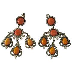 21st Century Lawrence Vrba Mammoth Coral and Tangerine  Drop Earrings