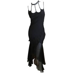 Dior Bergdorf Goodman 1990's Black Silk Dress with Jet Bead Bondage Neckline
