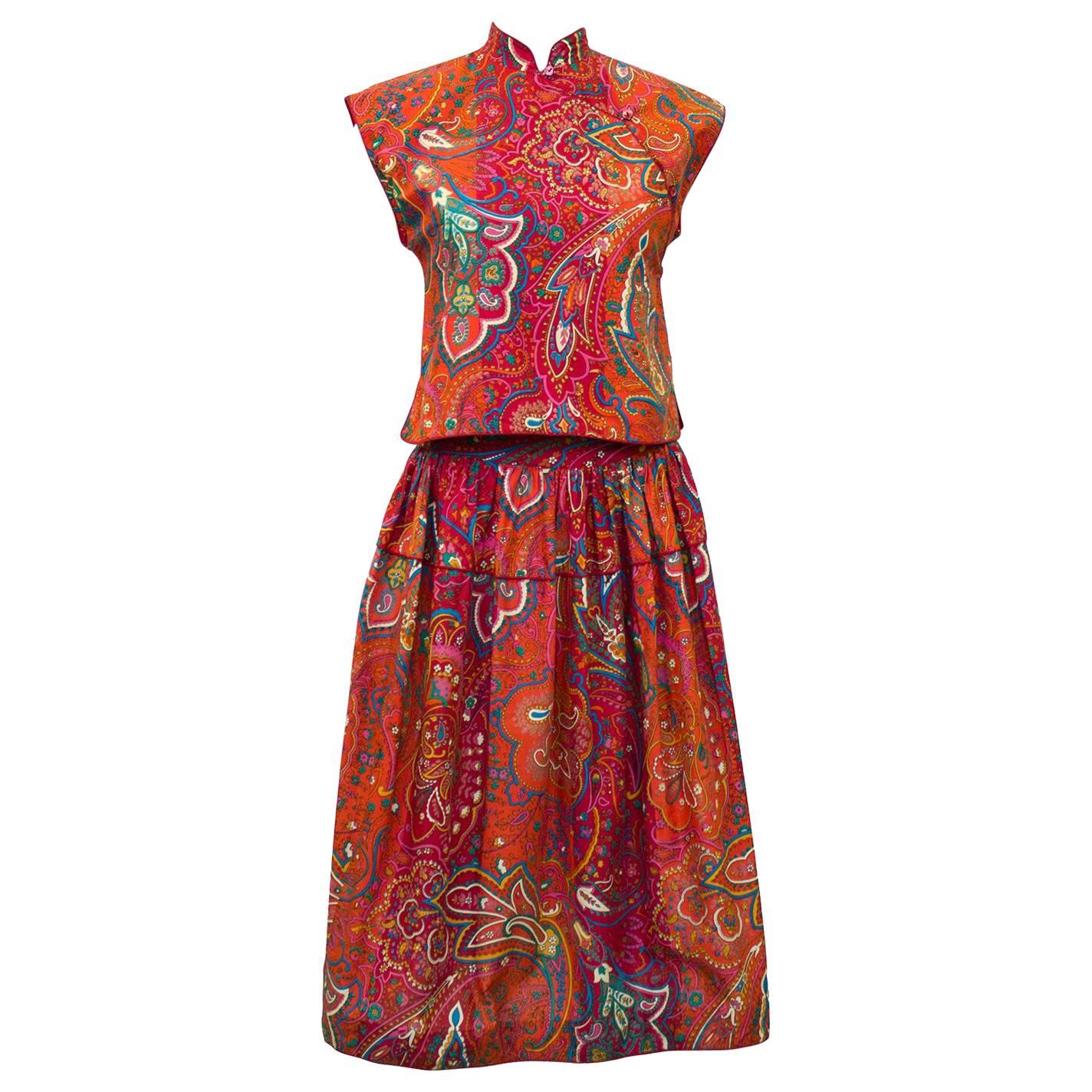 1970
s Kenzo Paris Paisley Cotton Top and Skirt Ensemble