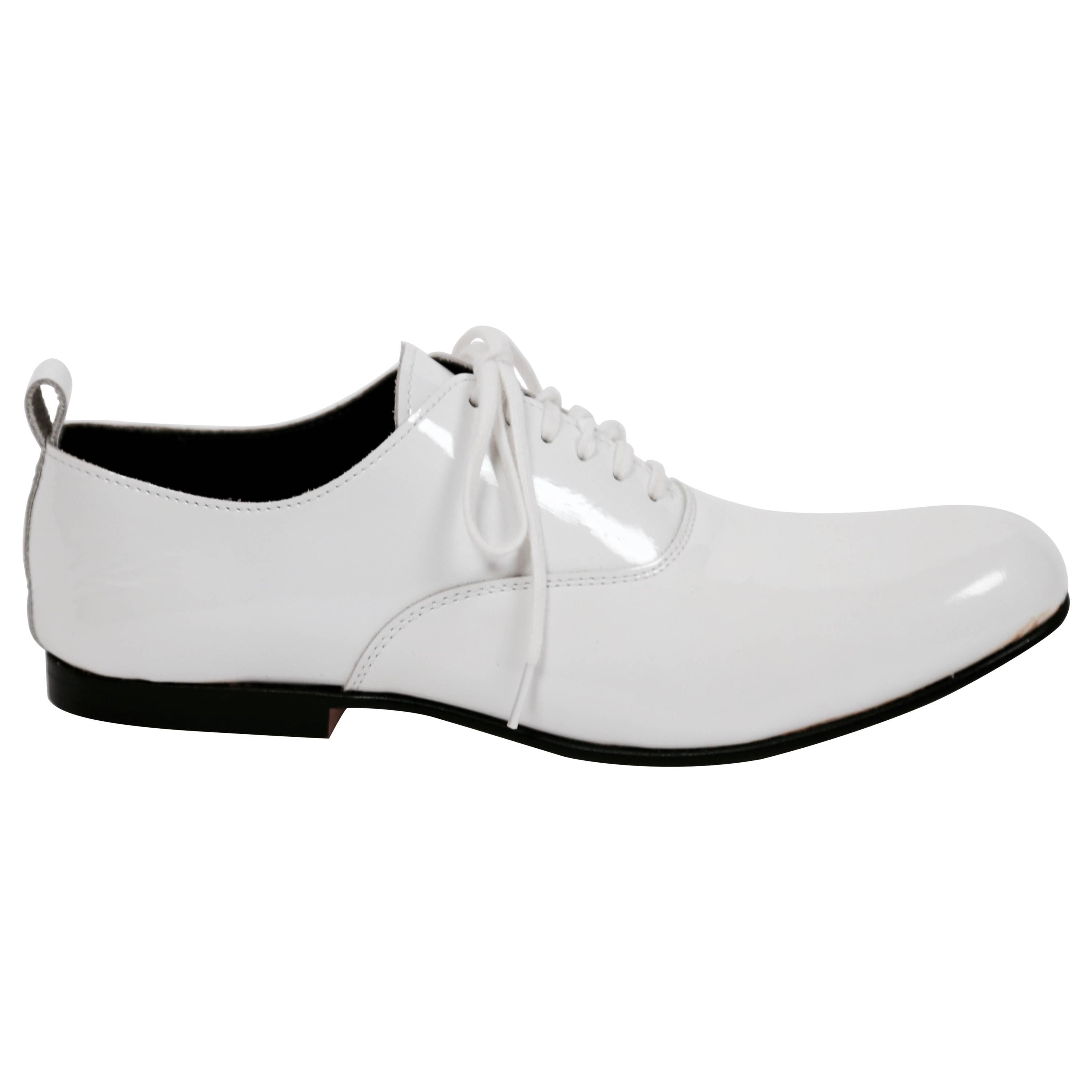 unworn COMME DES GARCONS white patent leather oxford shoes - 7
