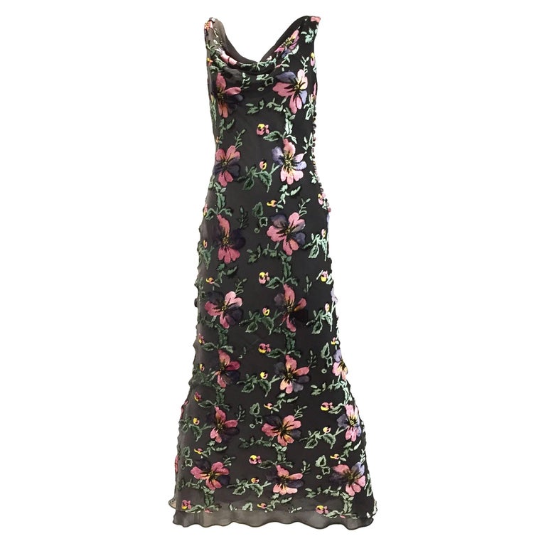 1990s CHRISTIAN DIOR Black Floral Print Velvet Devore Open back vintage  dress at 1stDibs | dior flower dress, dior floral dress, dior black floral  dress