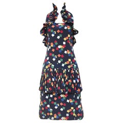 Vintage CHLOE navy blue confetti print halter cocktail dress