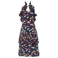 Vintage CHLOE  navy blue confetti print  halter cocktail dress