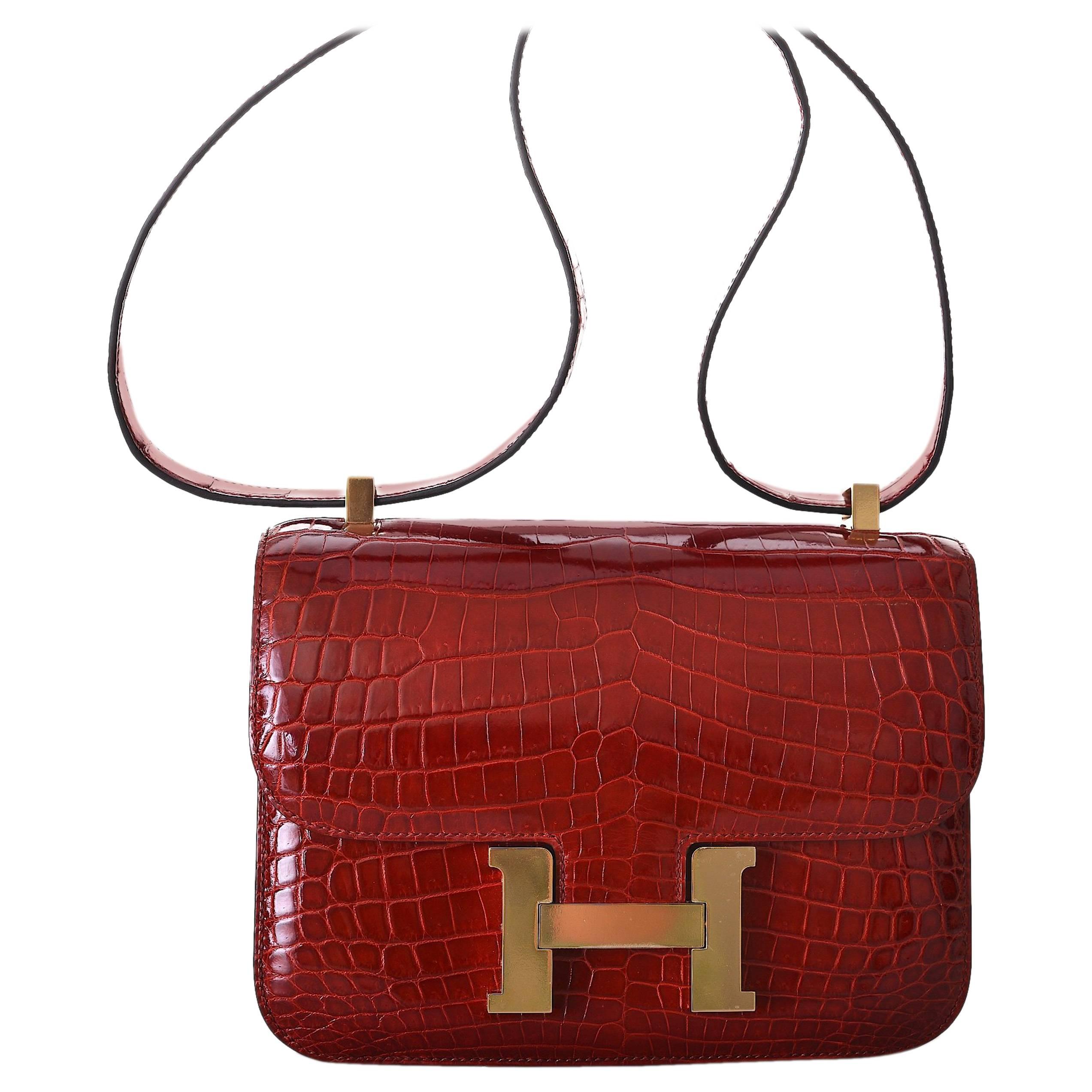 Hermes Red Constance 24CM MM Crocodile Rouge H Nilo Crocodile Gold Hardware Bag For Sale
