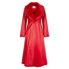Verheyen London Abrigo Edward de piel con cuello de piel sintética en rojo - Talla uk 14