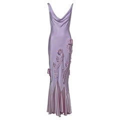 John Galliano Lavender Bias-Cut Dress with Ribbon Appliqués and Bows, SS 2004
