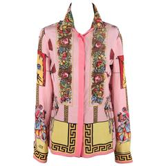 Authentic VERSACE Pink Silk Baroque BAROCCO BUTTON DOWN SHIRT Size 40