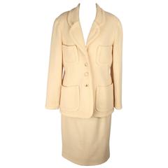CHANEL BOUTIQUE 93C Yellow Wool SKIRT SUIT BLAZER & Skirt SIZE 40