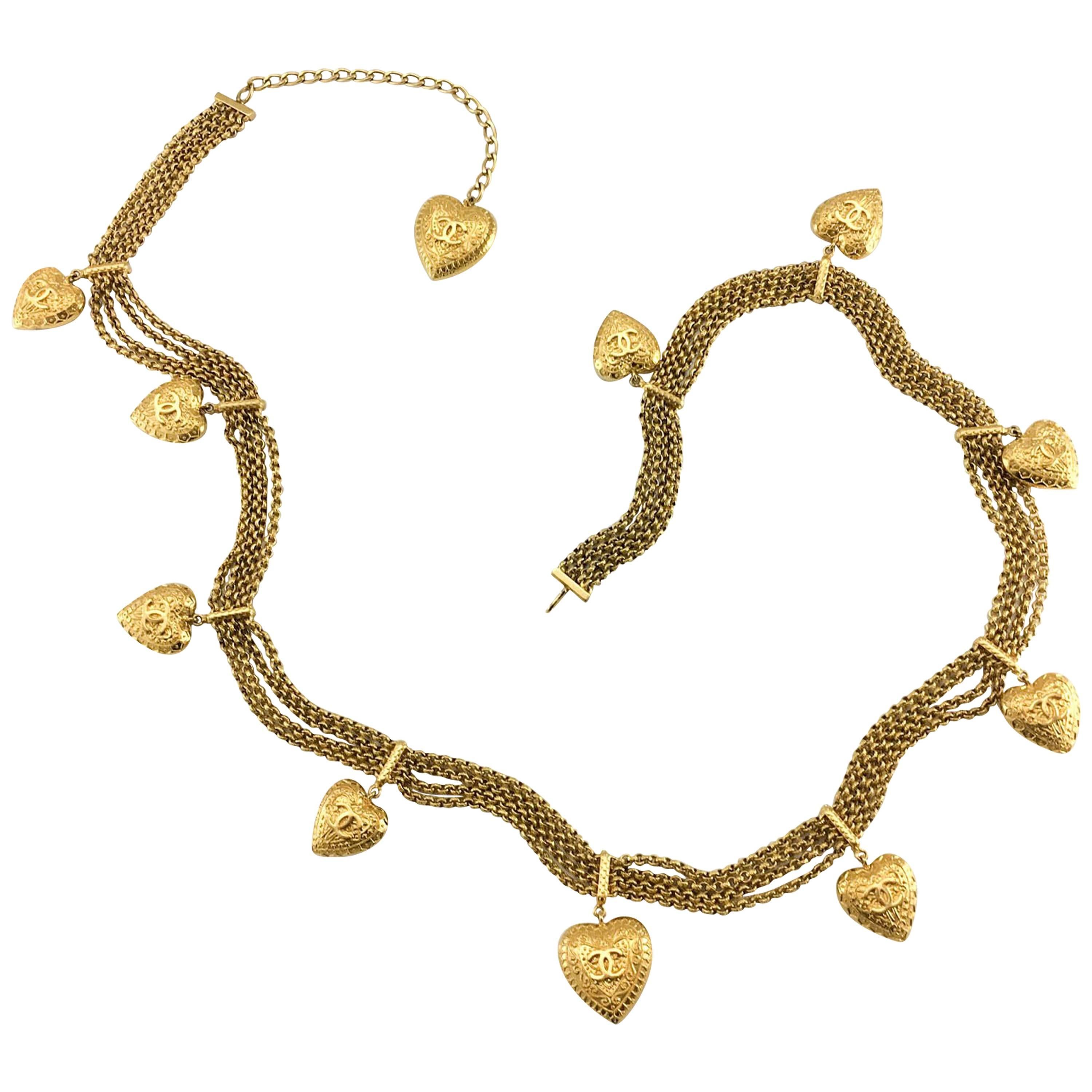 Chanel Gold-Tone Baroque-Esque Heart Necklace / Belt - 1996